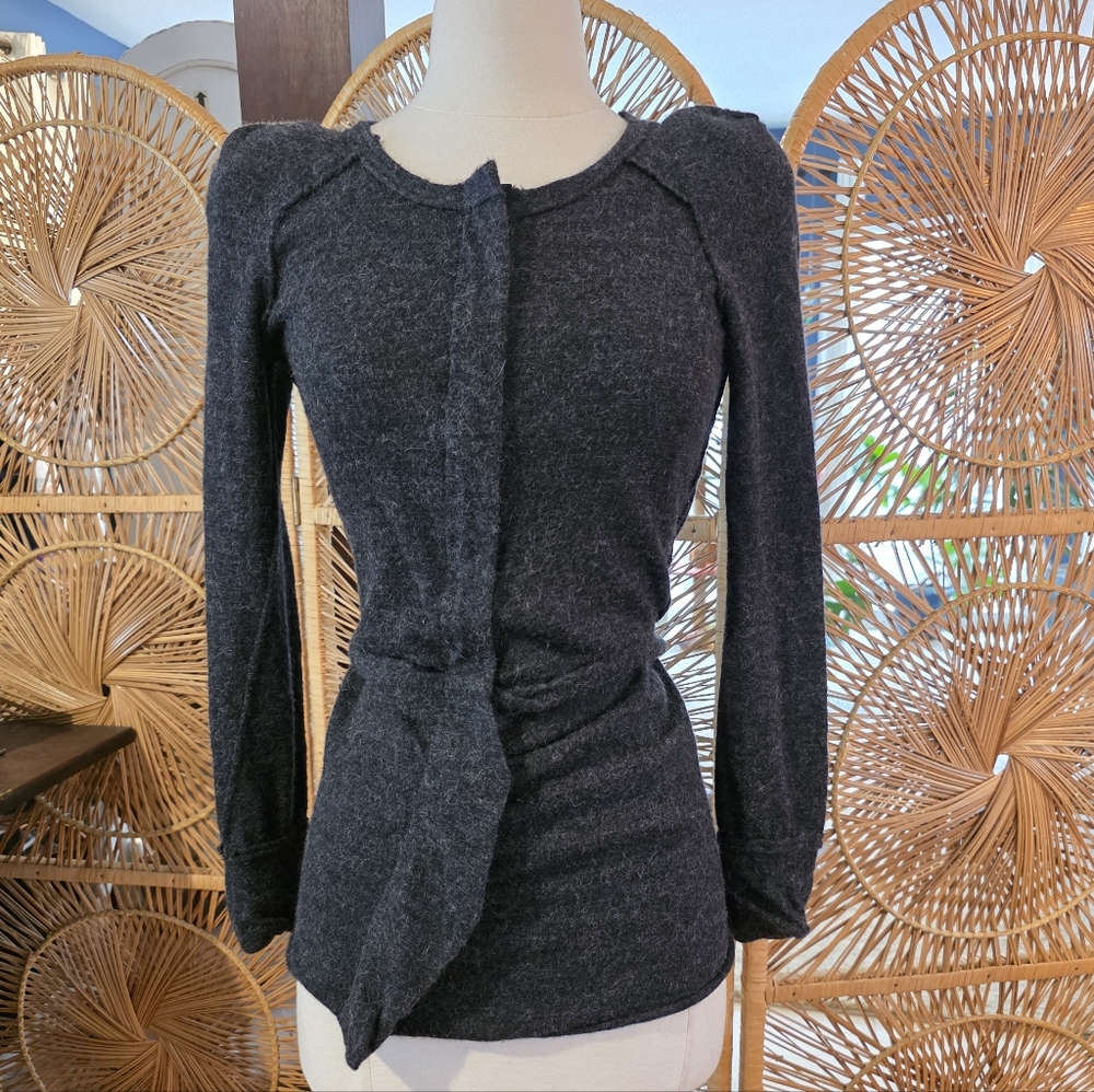 Isabel Marant Charcoal Gray Knit Tie-Waist Cardigan